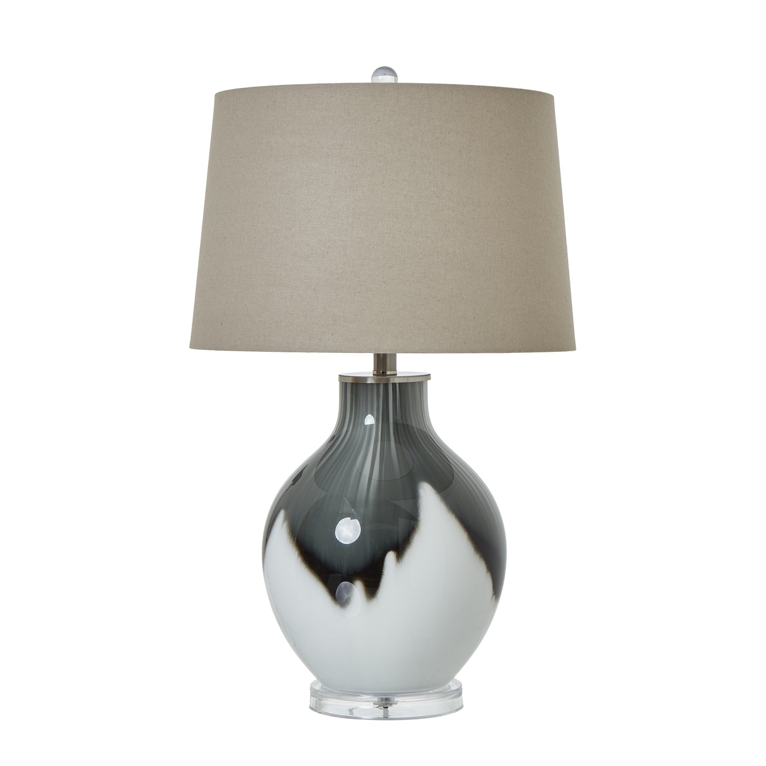 Grey Glass Table Lamp With Linen Shade