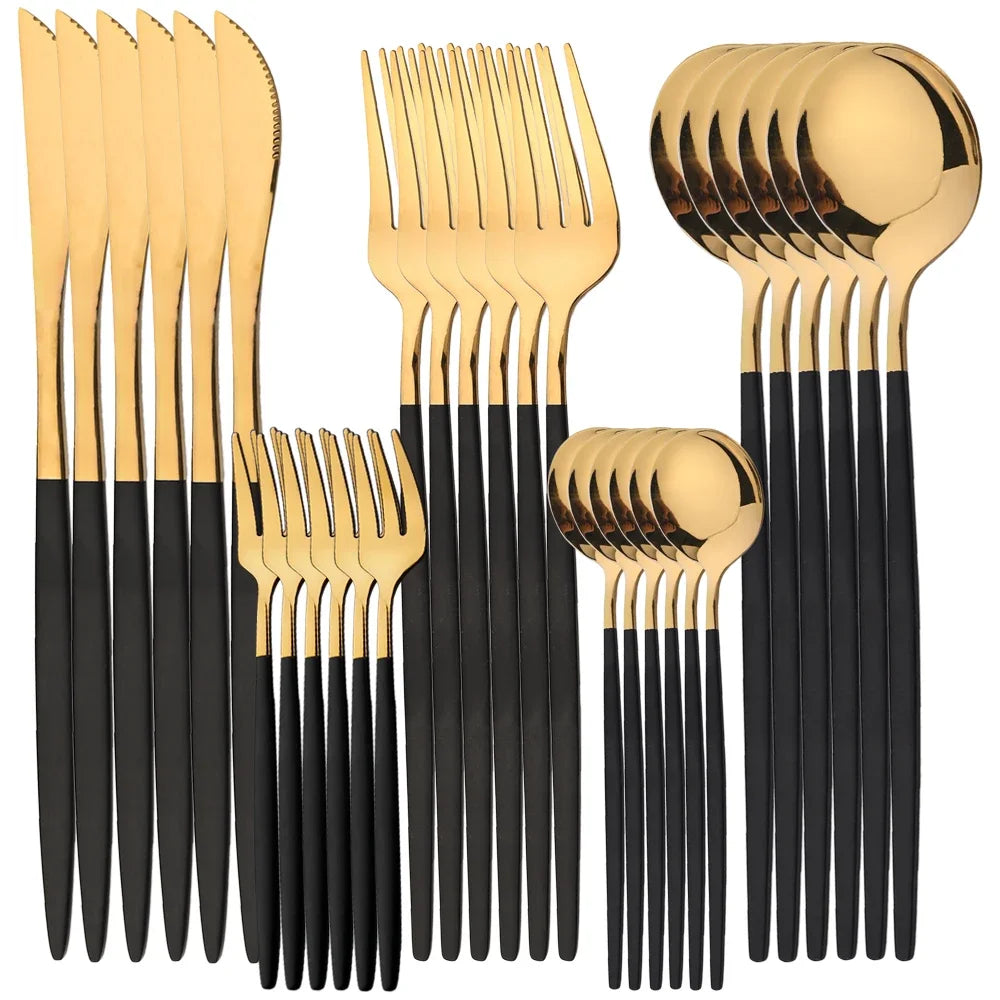 30Pcs Cutlery Set Gold Tableware Stainless Steel Mirror Dinnerware Dinner Tea Spoon Fork Knife Western Silverware Flatware Set