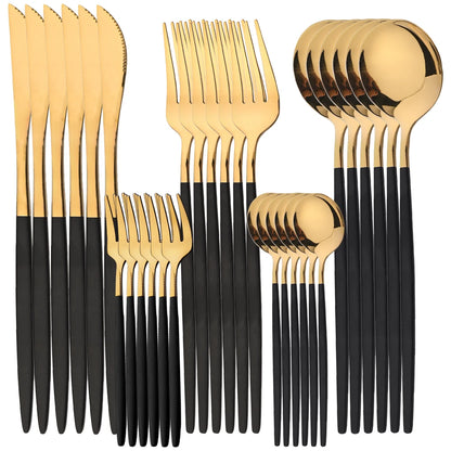 30Pcs Cutlery Set Gold Tableware Stainless Steel Mirror Dinnerware Dinner Tea Spoon Fork Knife Western Silverware Flatware Set