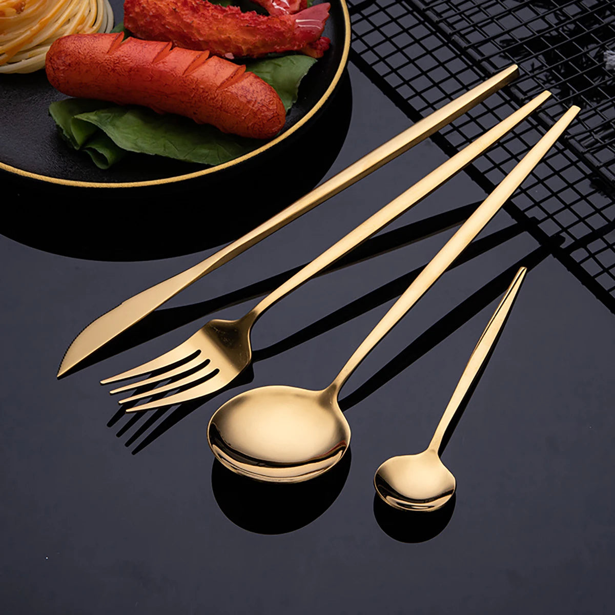 30Pcs Cutlery Set Gold Tableware Stainless Steel Mirror Dinnerware Dinner Tea Spoon Fork Knife Western Silverware Flatware Set