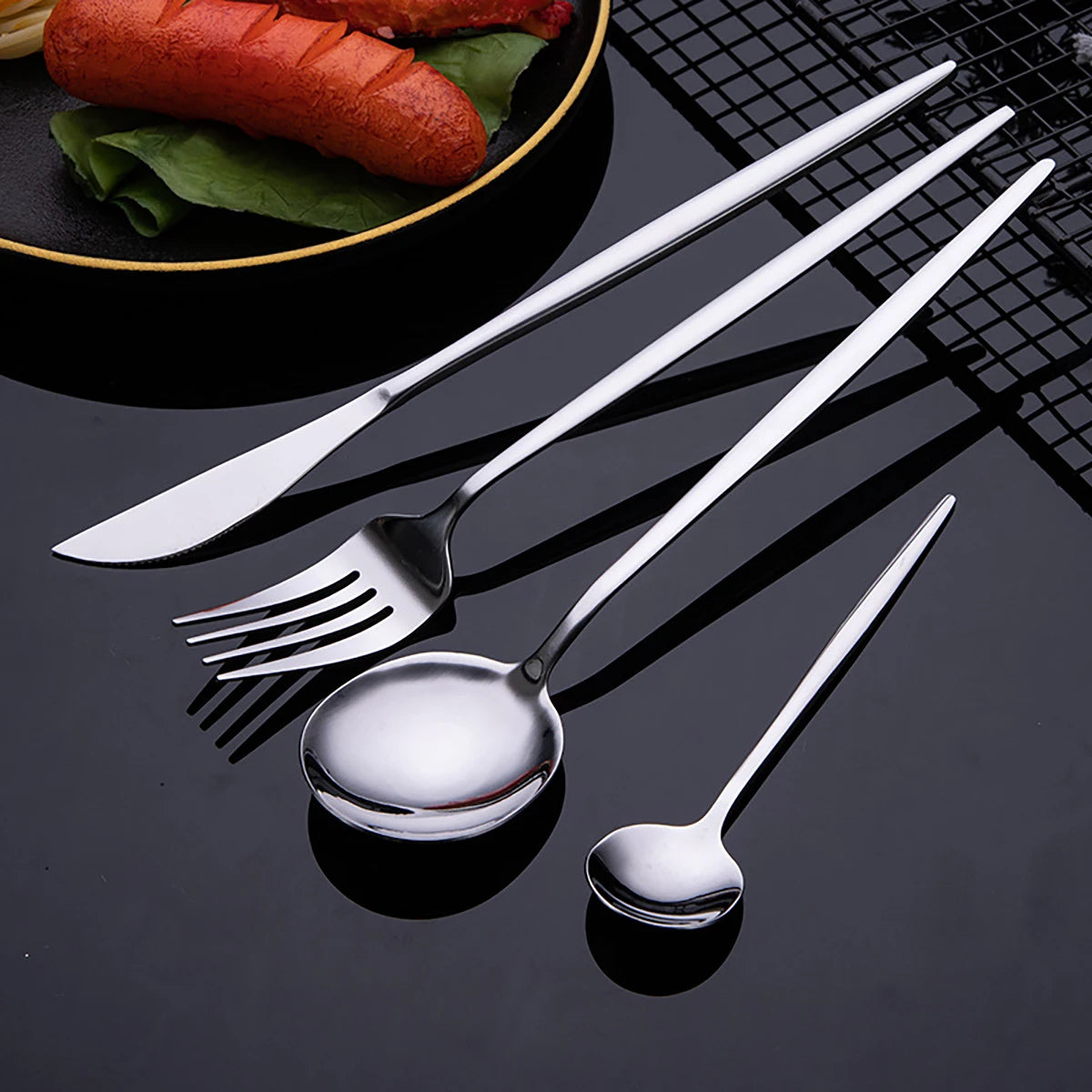 30Pcs Cutlery Set Gold Tableware Stainless Steel Mirror Dinnerware Dinner Tea Spoon Fork Knife Western Silverware Flatware Set